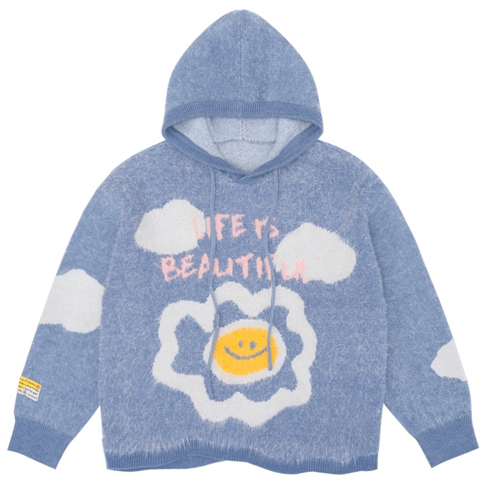 TAKA Original Life Is Beautiful Daisy cloudy day knit hoodie